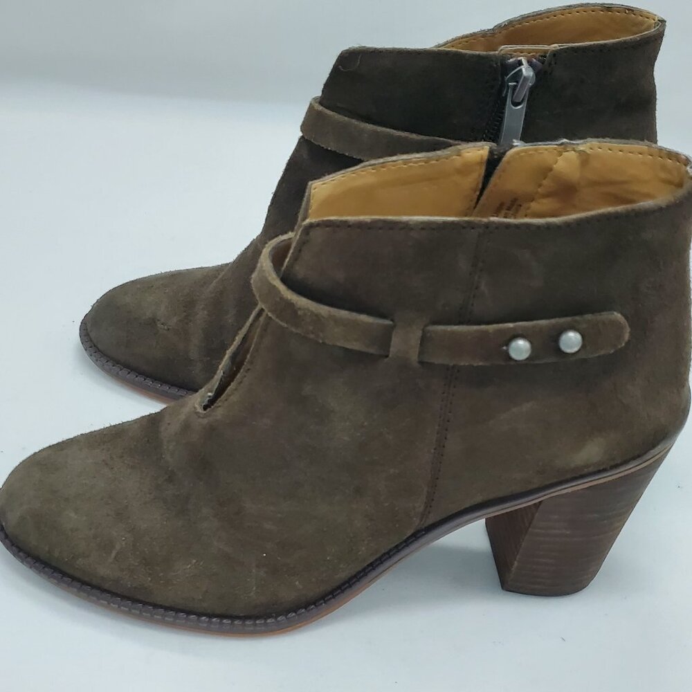 Franco Sarto Elvis Nubuck Leather Block Heel Ankle Booties Boho Western Taupe